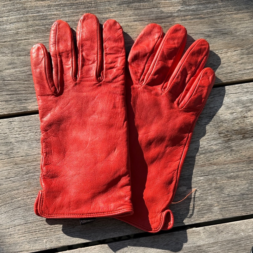 Vibrant Orange Leather Gloves